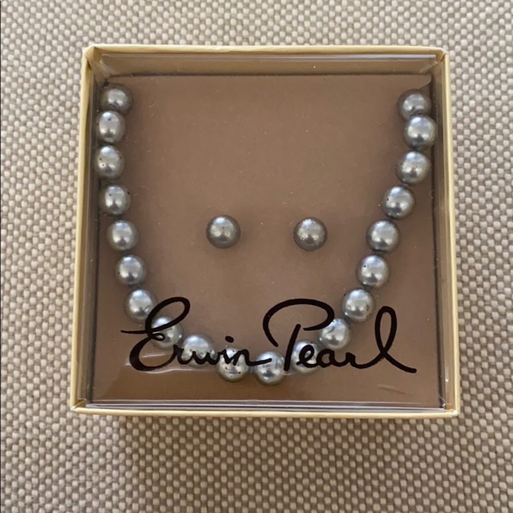 Pearl set grey tone pearl necklace and Earrings